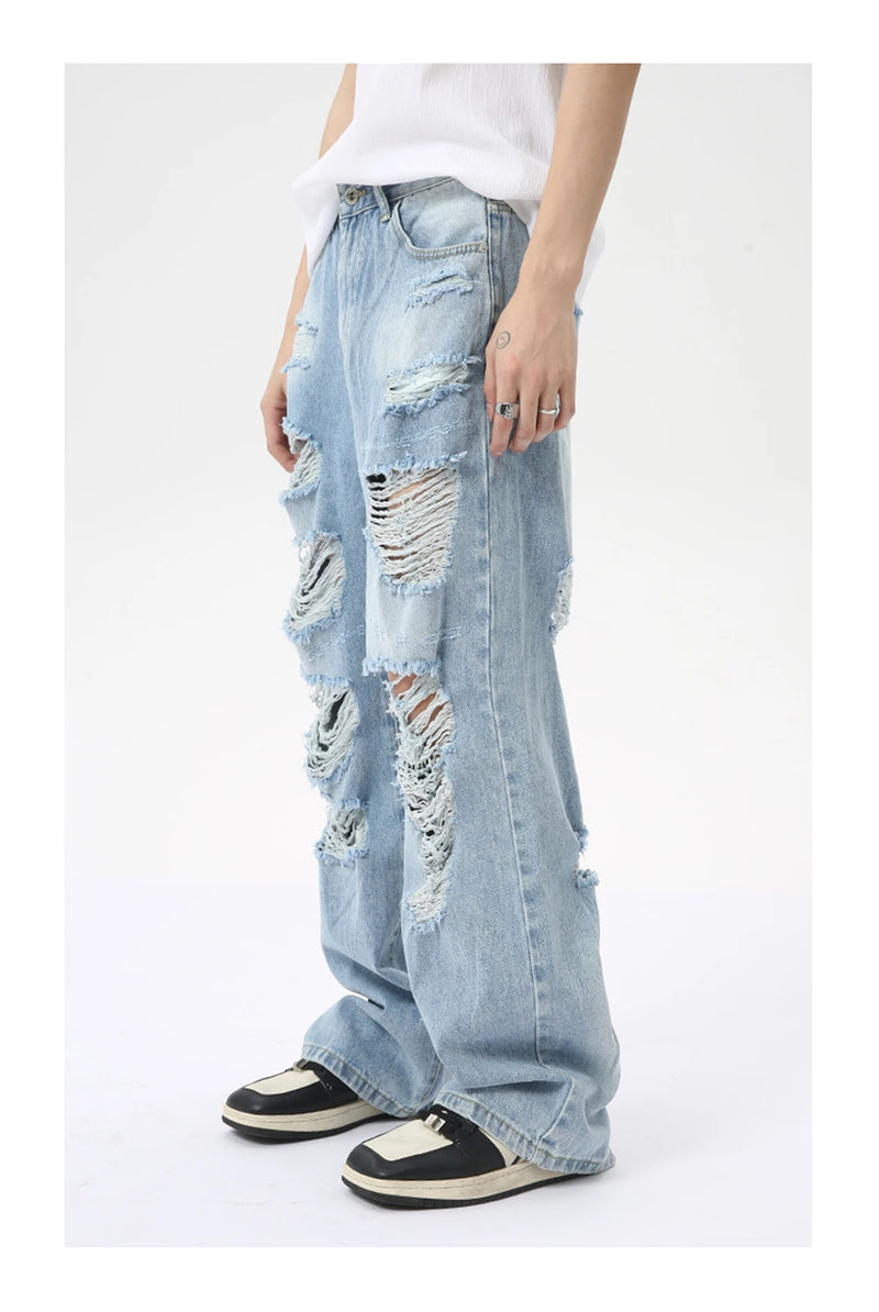 vintage ripped straight jeans blue baggy jeans trousers streetwear luxury loose casual distressed denim pants male y2k hombre unique jeans style 583
