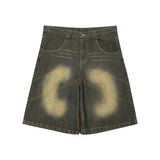 color match pocket washed baggy jeans shorts for men and women wide leg streetwear casual over knee length denim pants ripped baggy denim