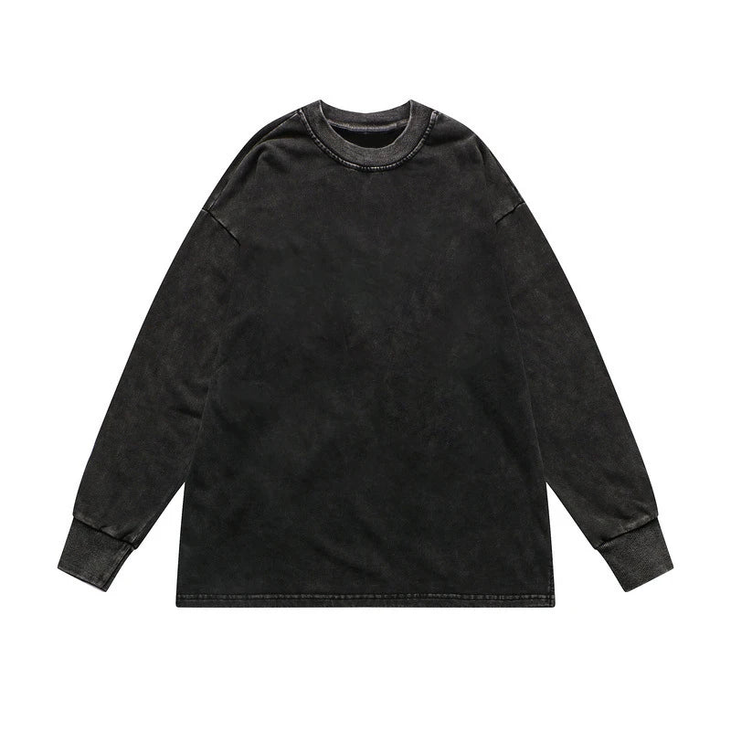 Gothic Oversized Tee – Rainbowtouches Washed Long Sleeve T Shirts Vintage Pattern L – Edgy Streetwear for All Genders