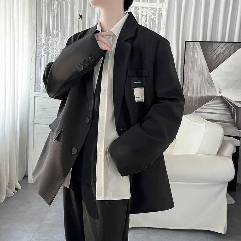 Autumn Men's Casial Suit Coat Chic Slightly Loose Solid Color Blazers Korean Style Fashion Simple Versatile Handsome Niche Suit
