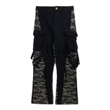 men patchwork camouflage cargo pants streetwear side pockets harajuku joggers unisex hip hop baggy loose straight flare trousers unique joggers style 2833