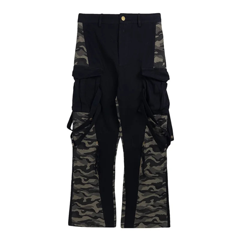 men patchwork camouflage cargo pants streetwear side pockets harajuku joggers unisex hip hop baggy loose straight flare trousers unique joggers style 2833