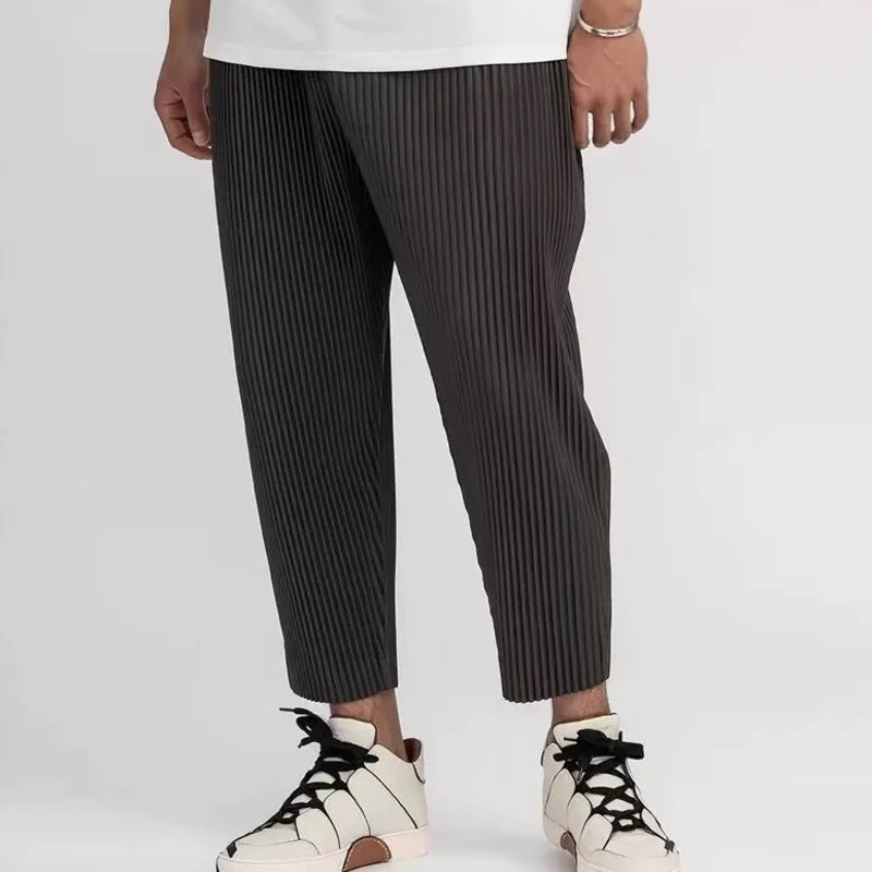 summer pleated pants men fashion gray black casual pants men japanese streetwear loose straight pants mens ice silk trousers urban fashion pants