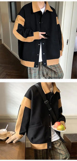 Winter Contrasting Color Splicing Jacket Mens Loose And Versatile Thic