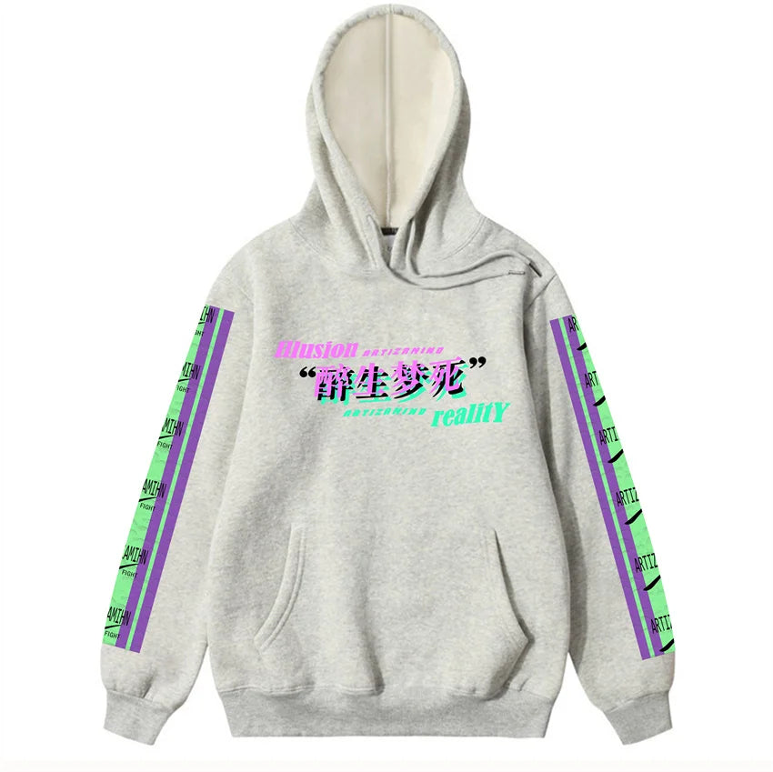 Men Hip Hop Hoodie Sweatshirt Drunk Illusion Chinese Character Hoodie