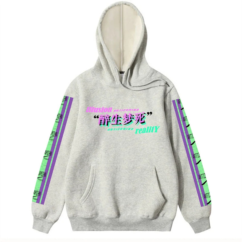 Men Hip Hop Hoodie Sweatshirt Drunk Illusion Chinese Character Hoodie