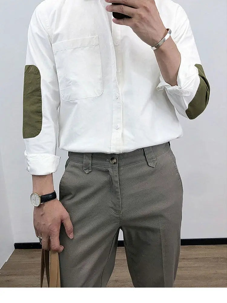 2023 Spring And Autumn New Casual Shirt Men's Splicing Retro Loose Long-sleeved Shirt Boutique Clothing Simple Style