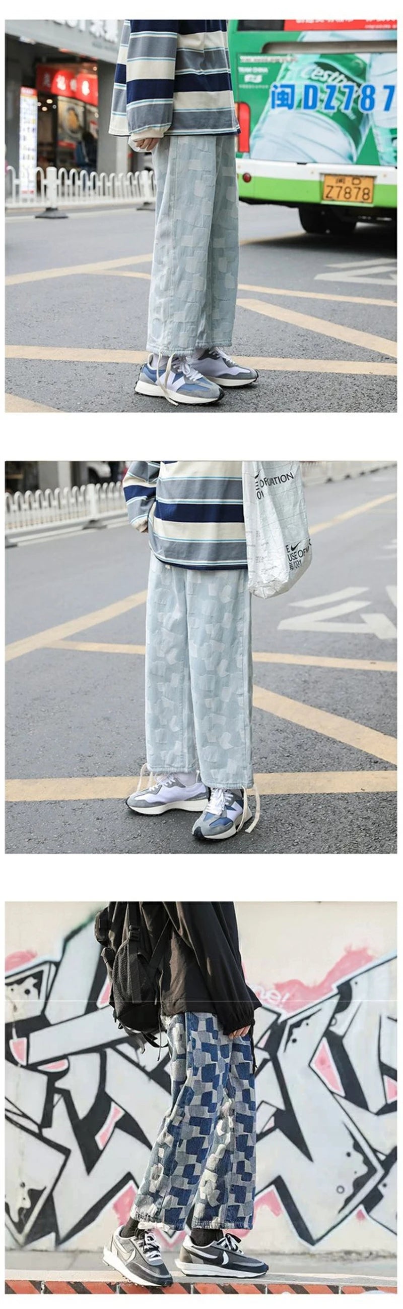american plaid straight jeans mens casual streetwear printed denim pants autumn baggy classic wide leg retro y2k jean trousers unique jeans style 894