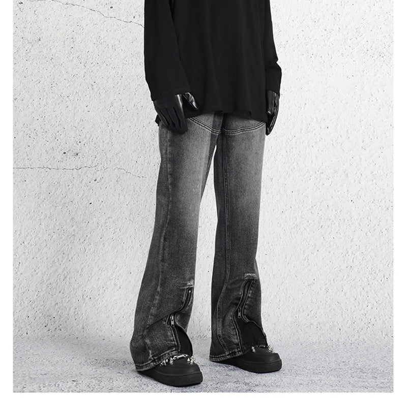 2023 dark streetwear totem embroidery vintage baggy men jeans pants feet zipper straight hip hop punk denim trousers ropa hombre unique jeans style 1767