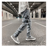 fashion ripped destroied jeans trousers distressed biker jeans with stars high street slim pants joggers denim jeans for men unique joggers style 3258