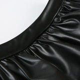 IAMHOTTY European and American Puff Flower Bud Leather Skirt Fashion Solid Color Versatile Leather Short Skirt  y2k skirt