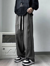 new korean fashion cargo straight pants for men autumn casual zipper pocket drawstring trousers classic tactical y2k pantalones unique cargo style 246