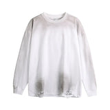 Vaporwave Barcode glitch – Mens Streetwear Hole Washed Cotton Long Sleeve Loose Casual