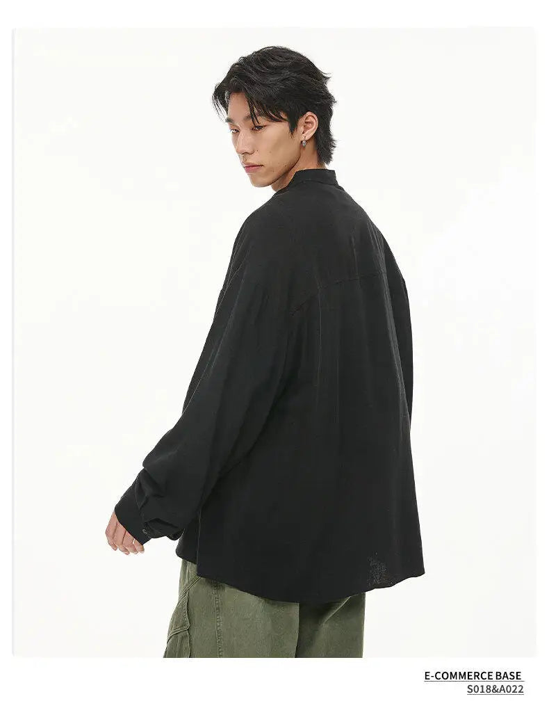 Men Loose Casual Streetwear Fashion Stand Collar Long Sleeve Black White Oversize Shirt Couple Plus Size Shirts Blouses