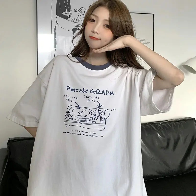 Glitchcore Oversized shirt – Summer Japanese Girly Cotton Short Sleeved T Shirt For Women