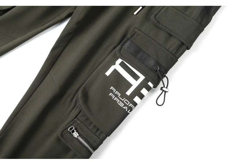 mens cargo pants elastic waist trousers with pockets streetwear hip hop loose fit ankle drawstring military sweatpants joggers unique joggers style 2536