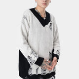 hip hop streetwear knitted sweater sweater 2022 mens harajuku ripped holes new casual v neck tops cotton loose pullover sweaters - bold artwork streetwear hoodie, 2025 streetwear drop, oversized streetwear hoodie