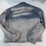 casual layering jacket featuring collarless wash denim motorcycle jacket design – premium quality jacket for men