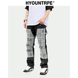 ripped holes patchwork denim jeans mens high street zipper straight jeans hip hop streetwear casual loose joggers jeans pants relaxed fit joggers
