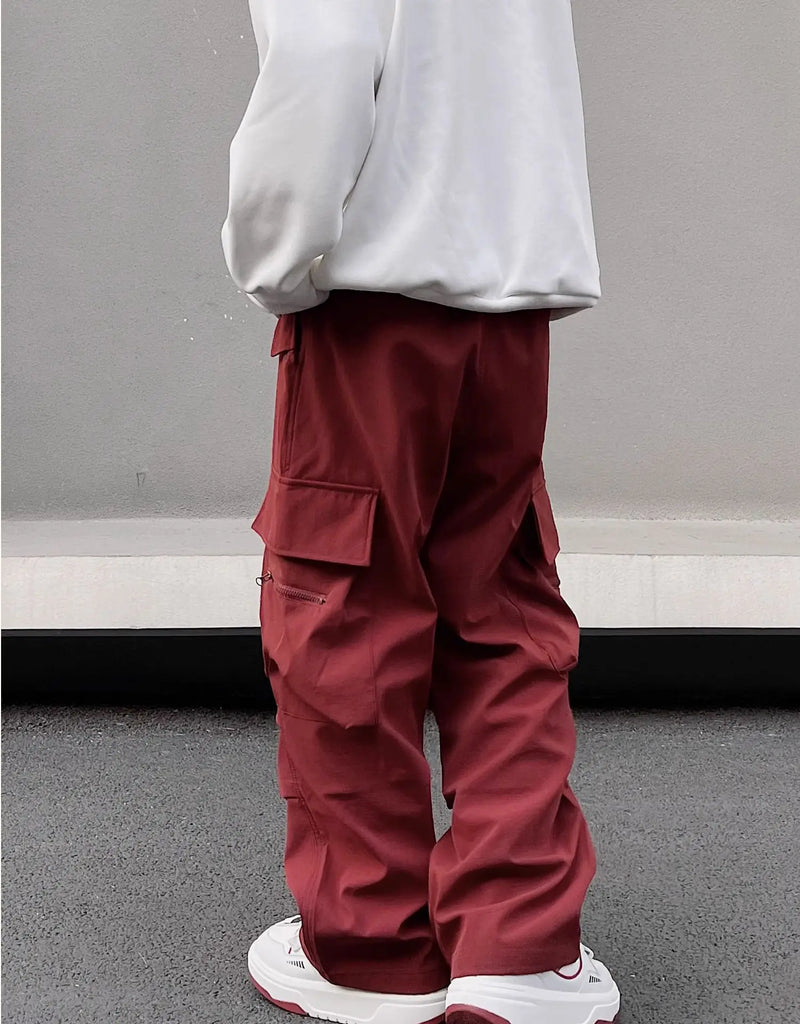 fashion loose streetwear cargo pant unisex casual multi pocket wide legs drewstring trousers hip hop joggers mens baggy pants unique joggers style 5069