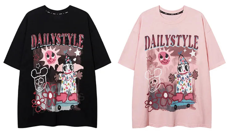 Sadcore Oversized shirt – Men Short Sleeve T Shirts Fun Comic Cartoon Print Tshirt Jap