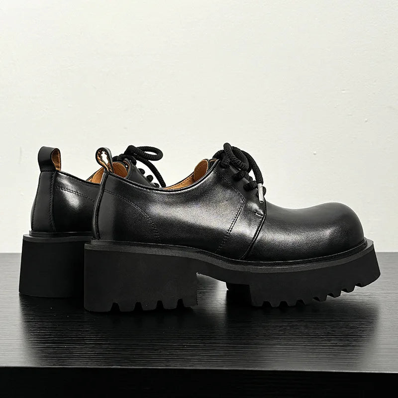 Genuine Leather Increasing Rubber Foam Sole Lightweight Derby Shoes Men Streetwear Fashion Real Cow Leather High Heels Shoes