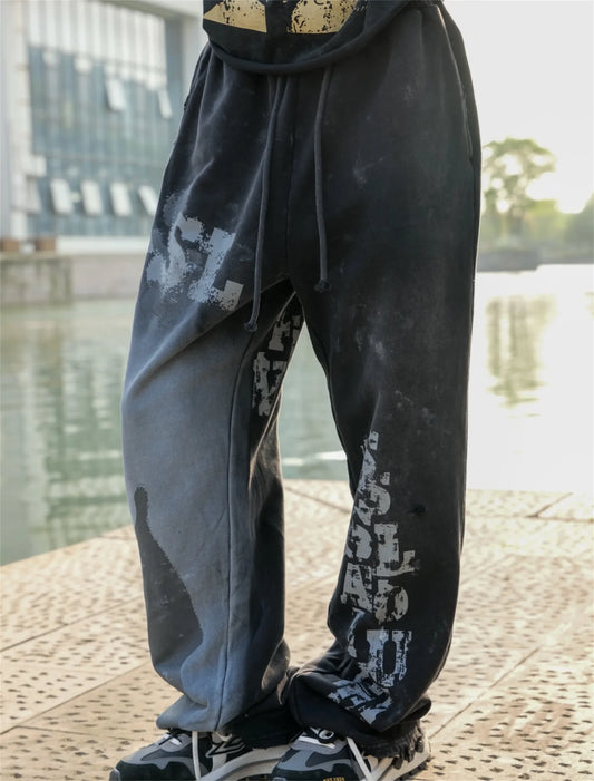 new arrival ssaint louis dirty old graffiti printed drawstring sanitary pants casual sport pants minimalist street pants