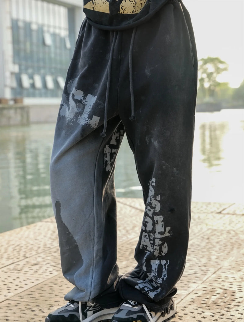 new arrival ssaint louis dirty old graffiti printed drawstring sanitary pants casual sport pants minimalist street pants