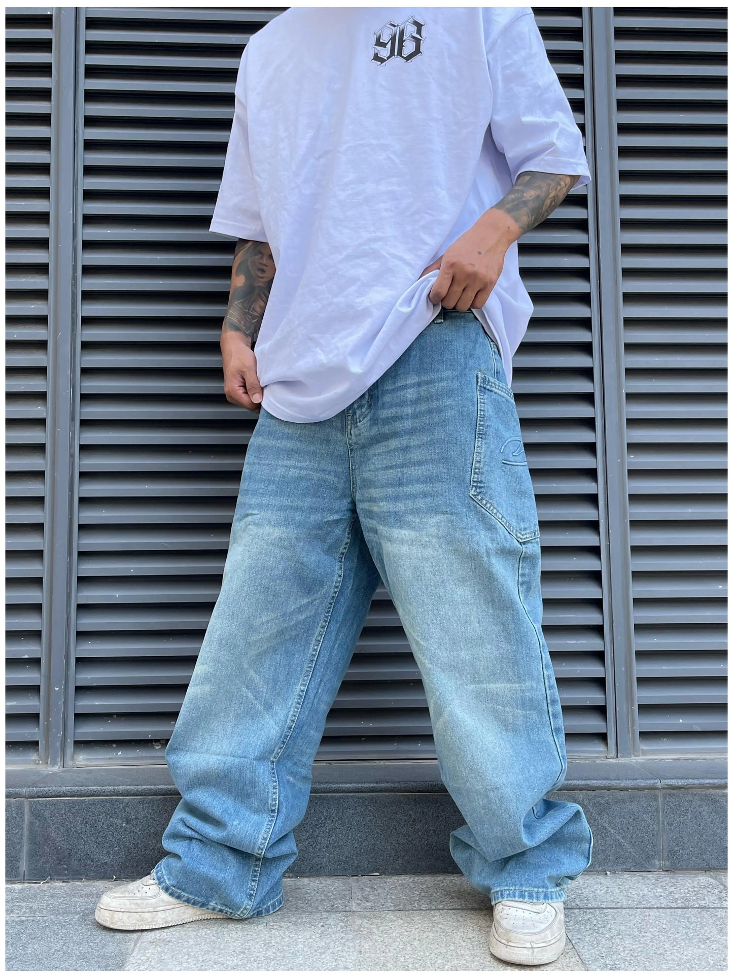 fashion loose streetwear denim jeans pants unisex casual side pocket wide legs jean trousers hip hop joggers mens baggy jeans unique joggers style 1767