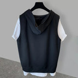 Harajuku Chrome print – Summer Fake Two Piece Hooded T Shirts For Men Letter Embroid