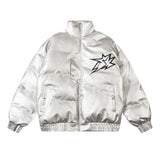 Men Waterproof Warm Jacket Winter Vintage PU Leather Parkas Embroidery Letter Thick Padded Coat Streetwear Hip Hop Loose Parka