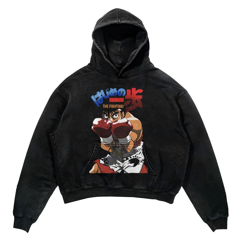 2024 Men Spring Hoodie Retro Japanese Anime Graphic Hoodies Boxer Hip