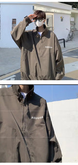 Mens Coat Spring And Autumn Stand Up Collar Half Zipper Oversize High