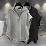 Glitchcore Barcode glitch – Summer Zipper Hooded Sleeveless T Shirt Mens Korean Fashion