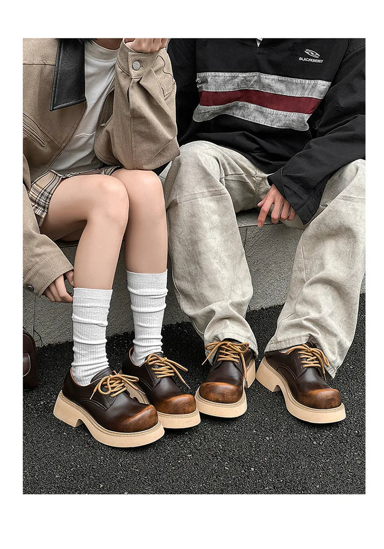 High Street Big Toe Leather Designer Shoes Men Women Streetwear Fashion Hip Hop Vintage Lightweight Casual Increase Derby Shoes