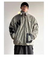 Street Lamb Wool Jacket Mens 2024 Winter Stand Collar Letter Patchwork College Parkas Fleece Warm New Thickening Couple Coats