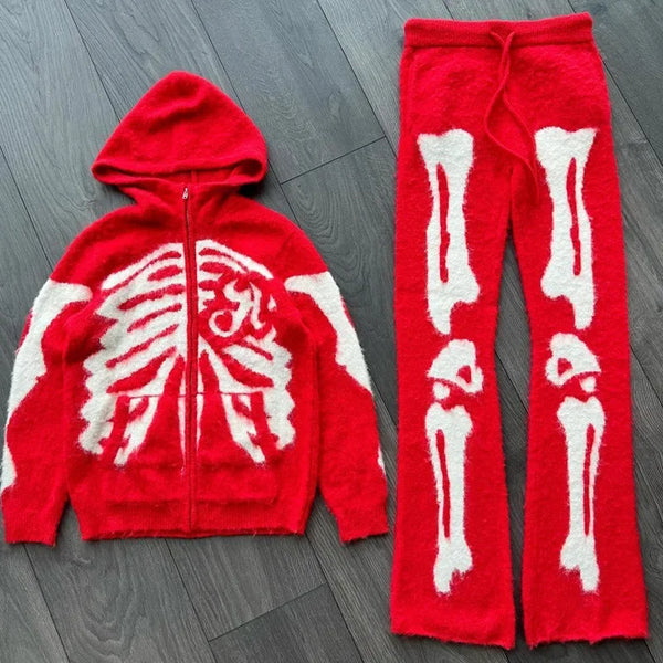 sweaters oversized zip sweater coat pants hip hop knitted punk hairy skeleton jumper fashion streetwear cardigan skull hooded menswear bottoms