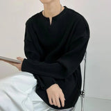 Y2k Graphic tee – Mens V Neck Pleated Long Sleeved T Shirt Autumn Trend Loose