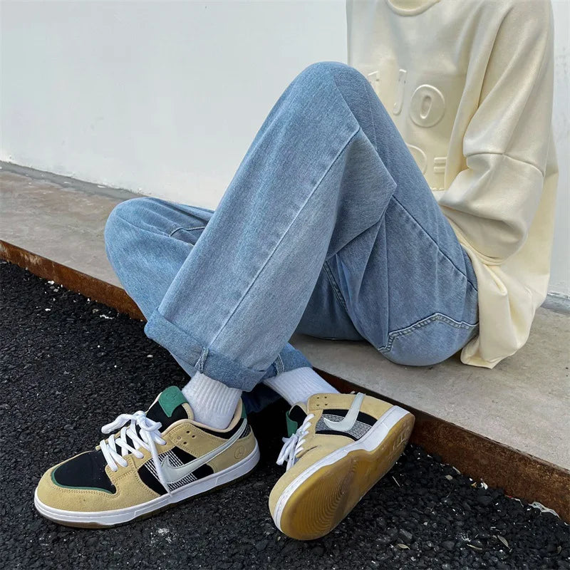 2023 spring new luxury fashion loose straight jeans men retro fashion high street pants boutique clothing simple style unique jeans style 3818