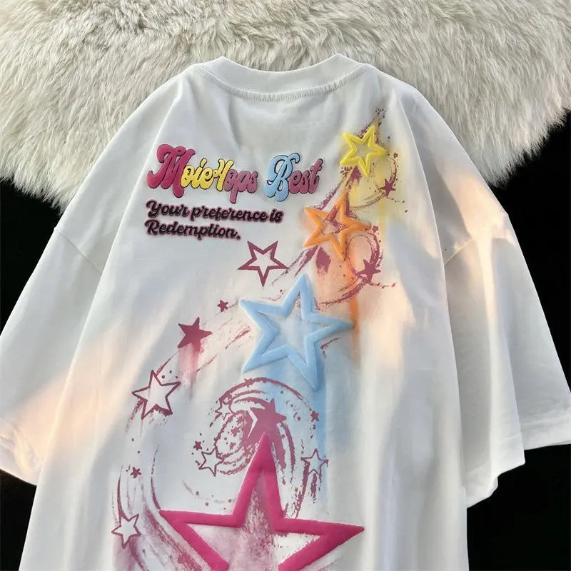 Gothic Streetwear – Harajuku Japanese Cartoon Flying Stars Cute Graphic T Shirts – Modern Streetwear for Everyone
