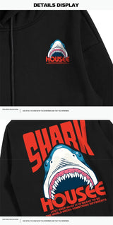 New In Anime Shark Graphic Printed Hooded Sweatshirts Men Hip Hop Fash