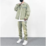 High Street Washed Hole Frayed Yellow Mud Jeans Men's Harajuku Retro Straight Pockets Solid Color Baggy Casual Denim Trousers