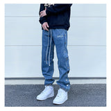 washed distressed denim sweatpant cashew flower patchwork oversized splice buckle jogging jeans casual button baggy men clothing unique joggers style 4361