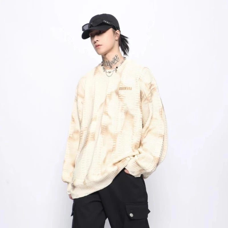 grunge fire sweater, streetwear drip, cozy knitwear for men, oversized grunge aesthetic winter top