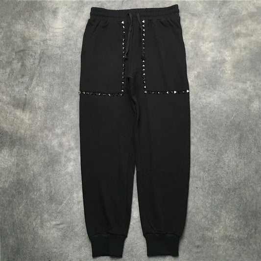 high new novelty cotton luxury men metal rivets pockets comfortable classic paisley 4 white casual pants sweatpants thicken m2 sporty tapered joggers