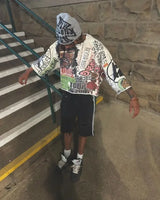 Hip Hop Graffiti Style Graphic Y2k T Shirts Mid Long Sleeve Men Women Punk Printed Harajuku Loose Oversized T Shirt
