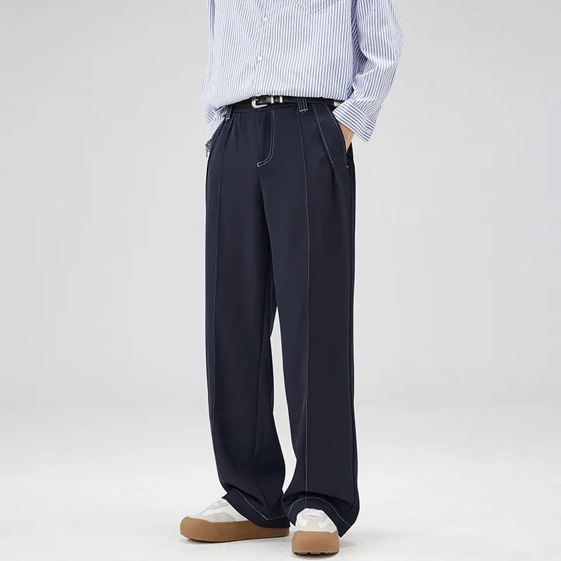 men bright line elastic waist streetwear fashion loose casual plus size straight suit pants work man business trousers unique default style 1949