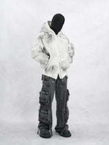 Urban Grunge Double-Layer Hoodie – Leather Texture Streetwear