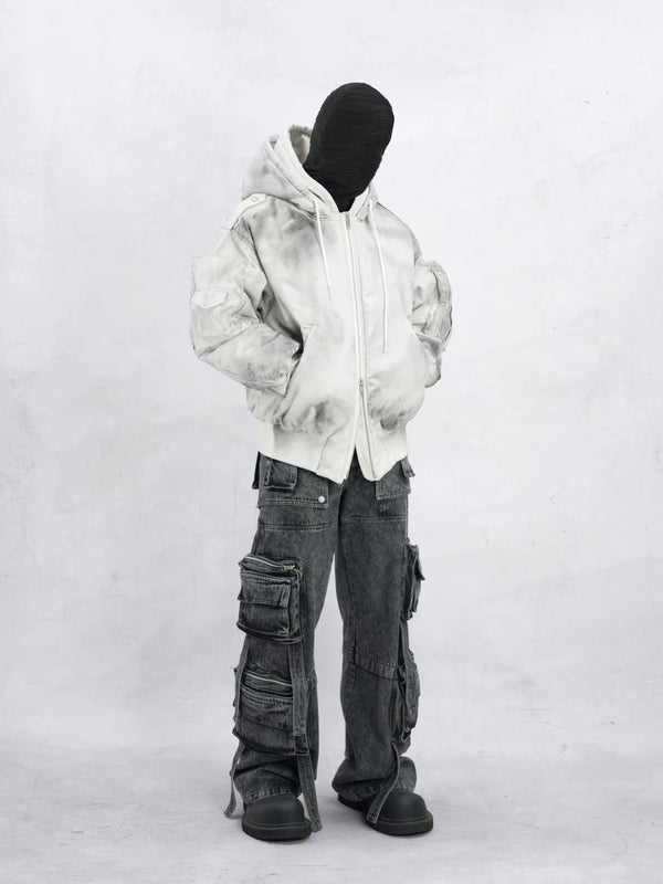 Urban Grunge Double-Layer Hoodie – Leather Texture Streetwear