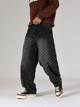 men brand fashion loose casual splice pocket jacquard vintage wide leg baggy jeans cityboy denim baggy jeans pants trousers unique jeans style 2977
